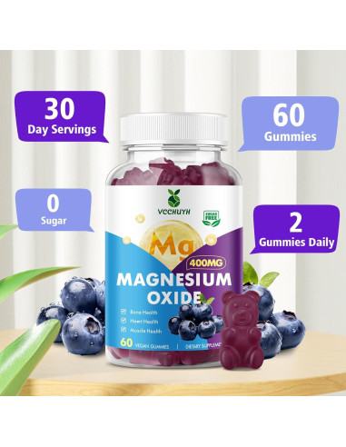 Gomitas de Óxido de Magnesio 400mg VCCHUYH Sabor Arándano 60 Unidades