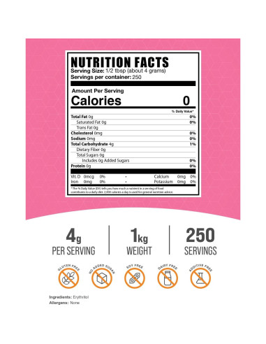 Edulcorante Erythritol Granulado BulkSupplements 1kg - Cero Calorías