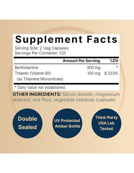 NatureBell Benfotiamina 300mg y Tiamina 100mg - 240 Cápsulas Vegetales