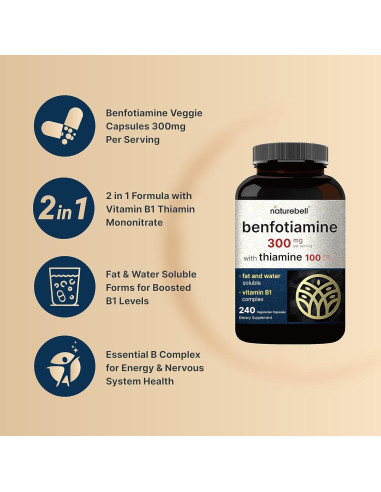 NatureBell Benfotiamina 300mg y Tiamina 100mg - 240 Cápsulas Vegetales
