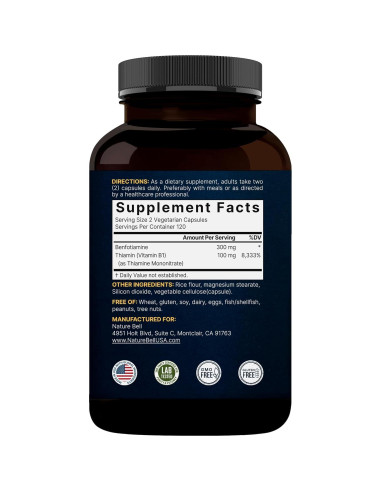 NatureBell Benfotiamina 300mg y Tiamina 100mg - 240 Cápsulas Vegetales