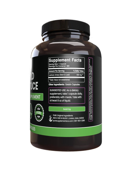 Cápsulas de Lechuga Silvestre 365 - Ingredientes Originales Puros