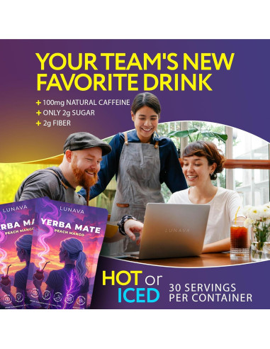 Yerba Mate Instantáneo LUNAVA Durazno Mango 330g - Energía Limpia