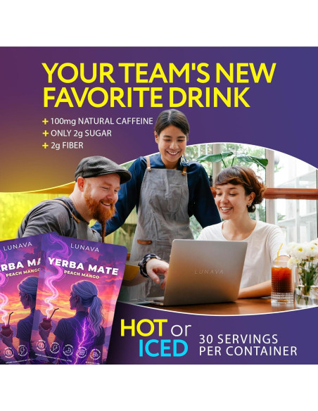 Yerba Mate Instantáneo LUNAVA Durazno Mango 330g - Energía Limpia