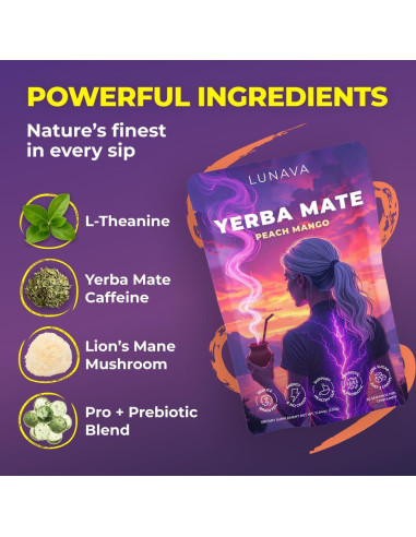 Yerba Mate Instantáneo LUNAVA Durazno Mango 330g - Energía Limpia