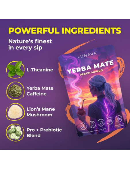 Yerba Mate Instantáneo LUNAVA Durazno Mango 330g - Energía Limpia
