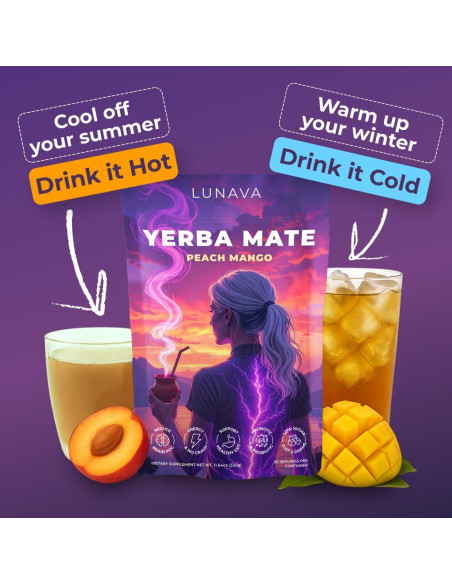 Yerba Mate Instantáneo LUNAVA Durazno Mango 330g - Energía Limpia