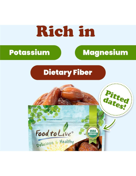 Dátiles Deglet Noor Orgánicos Food to Live 1.81 kg Sin Hueso