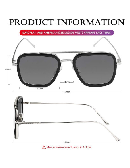 Gafas de sol AIEYEZO Tony Stark Cuadradas UV 100%