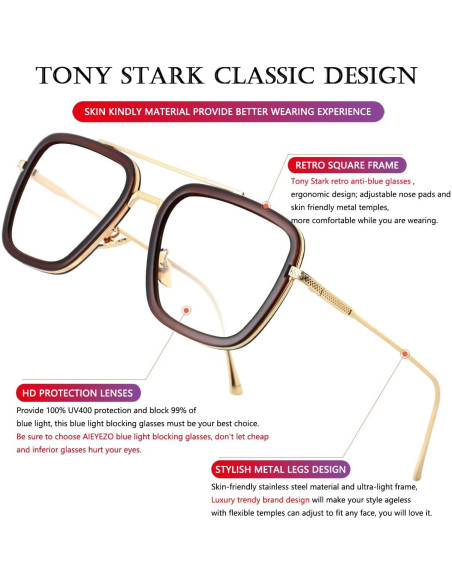 Gafas de sol AIEYEZO Tony Stark Cuadradas UV 100%