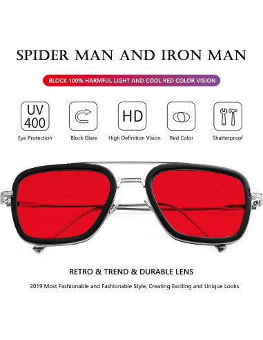 Gafas de sol AIEYEZO Tony Stark Cuadradas Metal UV 100%