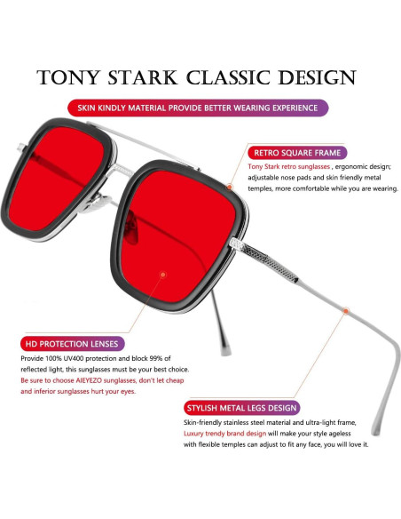 Gafas de sol AIEYEZO Tony Stark Cuadradas UV 100%