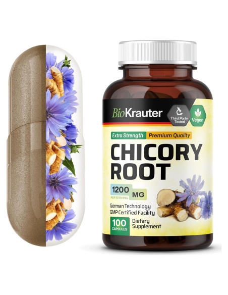 Suplemento de Fibra de Achicoria BioKrauter 1200 mg - 100 Cápsulas Veganas