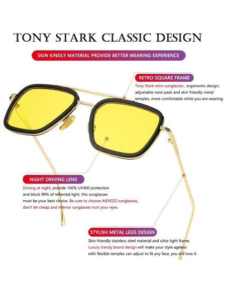 Gafas de sol AIEYEZO Tony Stark Cuadradas UV 100% - Unisex