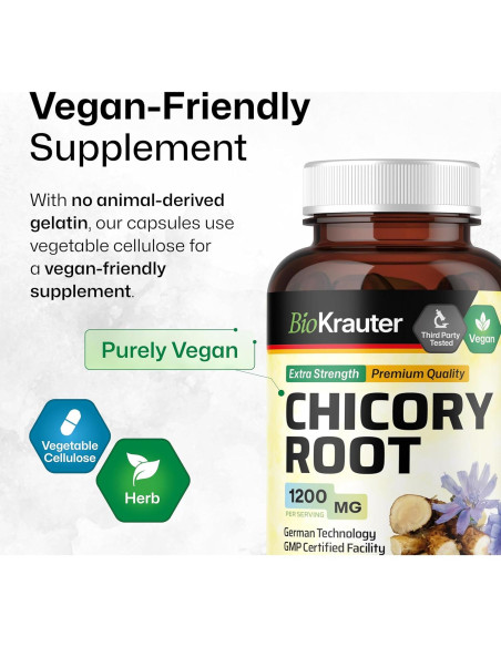 Suplemento de Fibra de Achicoria BioKrauter 1200 mg - 100 Cápsulas Veganas
