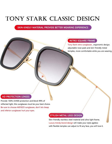Gafas de sol AIEYEZO Tony Stark Cuadradas UV 100%