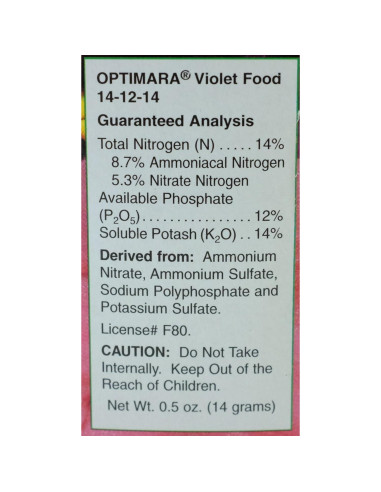 Fertilizante Líquido para Violetas Optimara 14-12-14 6 Bolsas