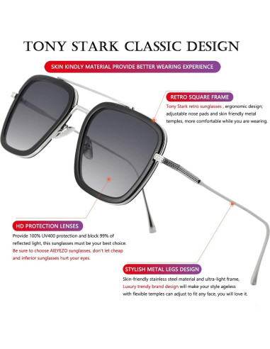 Gafas de sol AIEYEZO Tony Stark Cuadradas UV 100%