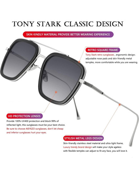 Gafas de sol AIEYEZO Tony Stark Cuadradas UV 100%