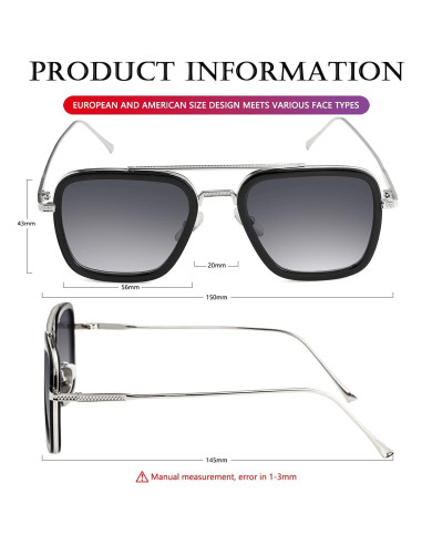 Gafas de sol AIEYEZO Tony Stark Cuadradas UV 100%