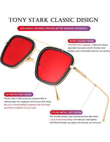 Gafas de sol AIEYEZO Tony Stark Cuadradas UV 100%