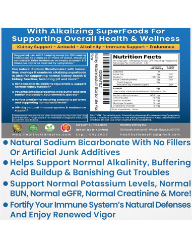 Suplemento Alcalino Bicarbonato de Sodio Orgánico 0.91 kg