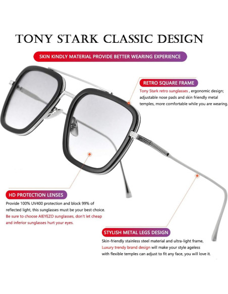 Gafas de sol AIEYEZO Tony Stark Cuadradas UV 100%