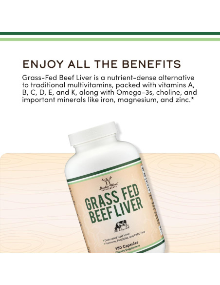 Cápsulas de Hígado de Res 1000mg Double Wood 180 Unidades