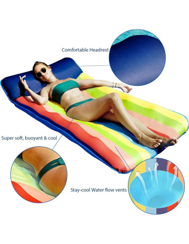 Flotador de piscina FindUWill XL 183x94 cm Rayas Coloridas