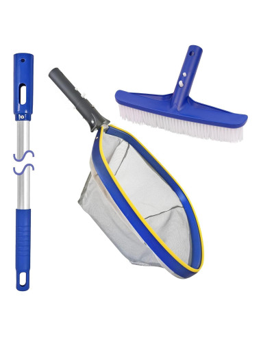 Kit de Limpieza de Piscina Poolvio, Cepillo 25.4 cm y Polo 127 cm