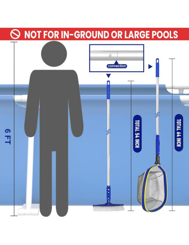 Kit de Limpieza de Piscina Poolvio, Cepillo 25.4 cm y Polo 127 cm