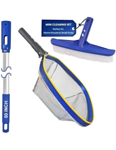 Kit de Limpieza de Piscina Poolvio, Cepillo 25.4 cm y Polo 127 cm