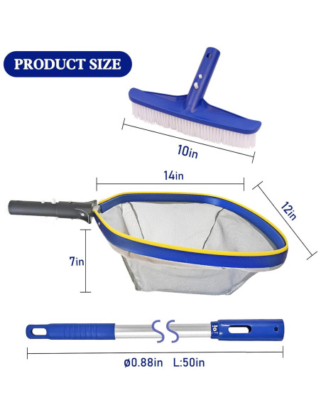 Kit de Limpieza de Piscina Poolvio, Cepillo 25.4 cm y Polo 127 cm