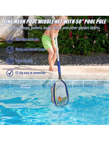 Kit de Limpieza de Piscina Poolvio, Cepillo 25.4 cm y Polo 127 cm