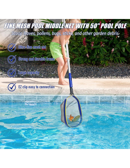 Kit de Limpieza de Piscina Poolvio, Cepillo 25.4 cm y Polo 127 cm