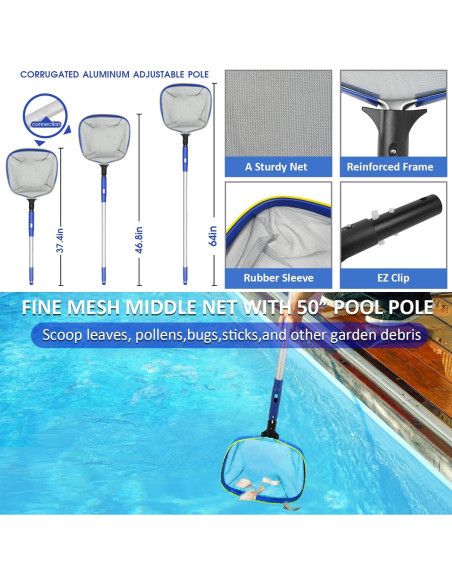 Kit de Limpieza de Piscina Poolvio, Cepillo 25.4 cm y Polo 127 cm