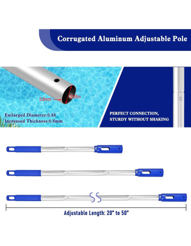 Kit de Limpieza de Piscina Poolvio, Cepillo 25.4 cm y Polo 127 cm