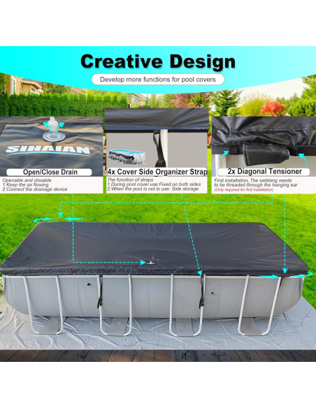 Cubierta de Piscina SIHAIAN 2.74x5.49m Rectangular Resistente UV