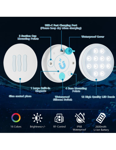 Luces LED sumergibles BOXPSII 4 Paquetes IP68 16 Colores