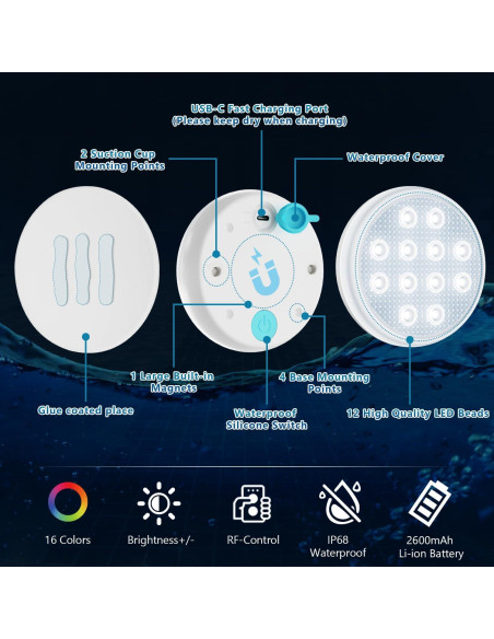 Luces LED sumergibles BOXPSII 4 Paquetes IP68 16 Colores
