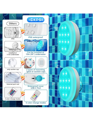 Luces LED sumergibles BOXPSII 4 Paquetes IP68 16 Colores