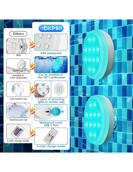 Luces LED sumergibles BOXPSII 4 Paquetes IP68 16 Colores