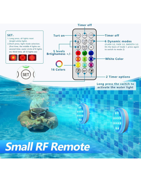 Luces LED sumergibles BOXPSII 4 Paquetes IP68 16 Colores