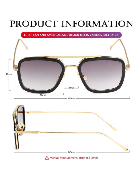 Gafas de sol AIEYEZO Tony Stark Cuadradas UV 100%