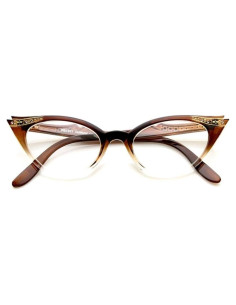 Gafas de ojo de gato transparentes 80s con strass Marrón