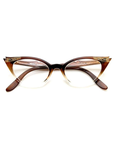 Gafas de ojo de gato transparentes 80s con strass Marrón