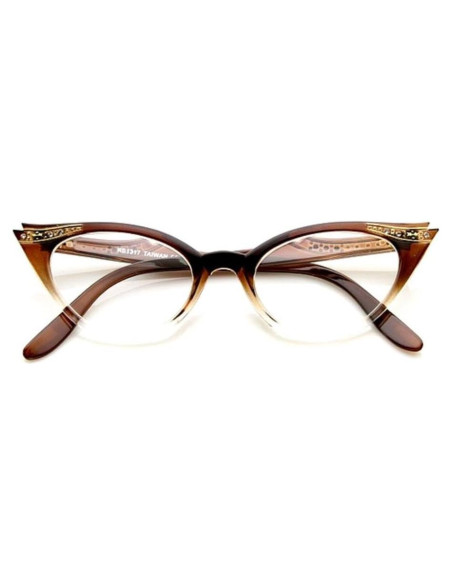 Gafas de ojo de gato transparentes 80s con strass Marrón Gafas de ojo de gato transparentes 80s con strass Marrón
