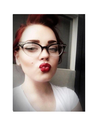 Gafas de ojo de gato transparentes 80s con strass Marrón