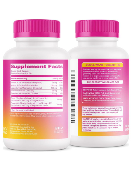 Cápsulas de Vitamina B6 y Jengibre Pink Stork - 60ct