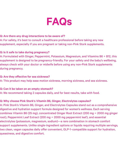 Cápsulas de Vitamina B6 y Jengibre Pink Stork - 60ct